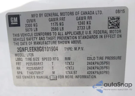 2016 Chevrolet Equinox Ls из США, поврежденный, VIN 2GNFLEEK8G6101904